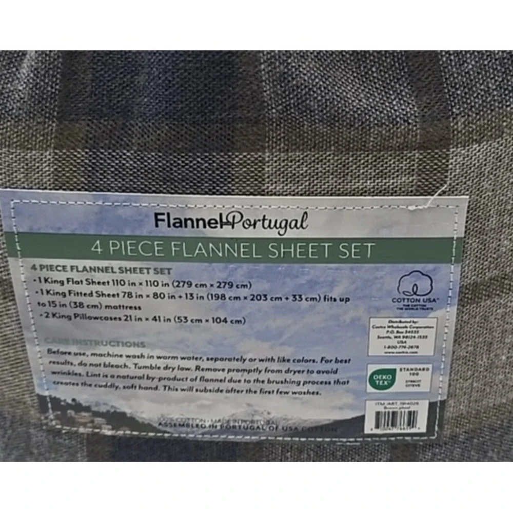 Flannel From Portugal Winter Check Flannel Sheet Set 4 Piece King‎ 100% Cotton